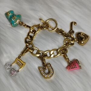 Juicy Couture Gold-Tone Charm Bracelet with Turquoise & Pink Accents